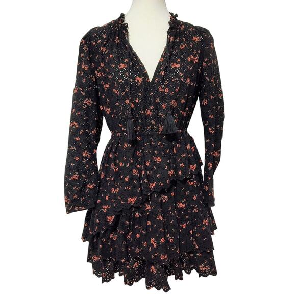 Ulla Johnson Josette Dress Size Black Floral Eyelet Embroidered
